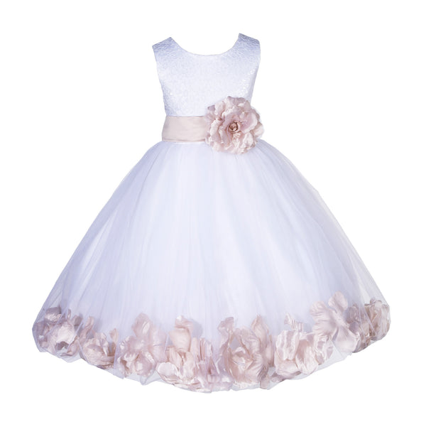 White Lace Top Tulle Floral Petals Flower Girl Dress Birthday Girl Junior Pageant Bridesmaid 165S(2)