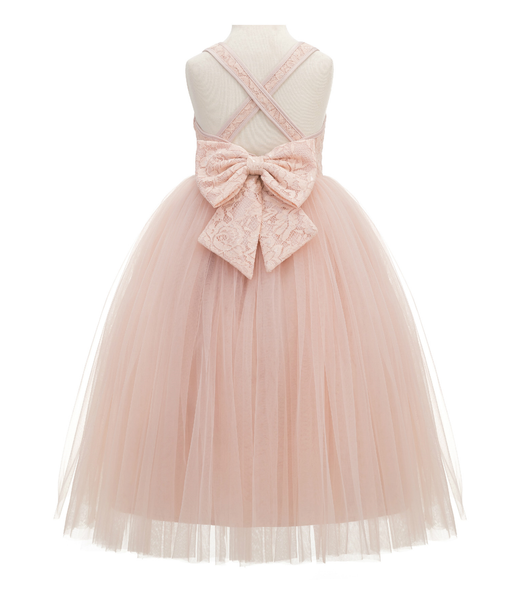 Crossed Straps Lace Flower Girl Dress Junior Pageant Special Occasion Wedding Reception Ballroom 204