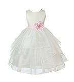 Ivory Satin Shimmering Organza Flower Girl Dress Junior Formal Pageant Baptism Christening 4613T(2)