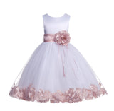 White Tulle Floral Rose Petals Princess Wedding Pageant Recital Birthday Flower Girl Dress 007(3)