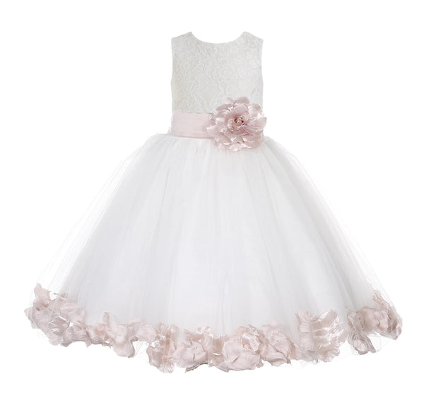 Ivory Floral Lace Heart Cutout Rose Petals Flower Girl Dress Junior Bridesmaid Special Event 185T(4)