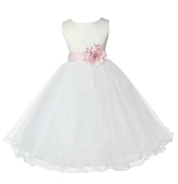 Ivory Formal Wedding Pageant Special Occasions Rattail Edge Tulle Flower Girl Dress 829S(5)