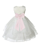 Ivory Satin Shimmering Organza Flower Girl Dress Junior Formal Pageant Baptism Christening 4613T(2)