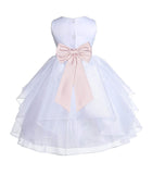 White Satin Shimmering Organza Flower Girl Dress Junior Formal Pageant Baptism Christening 4613T(4)