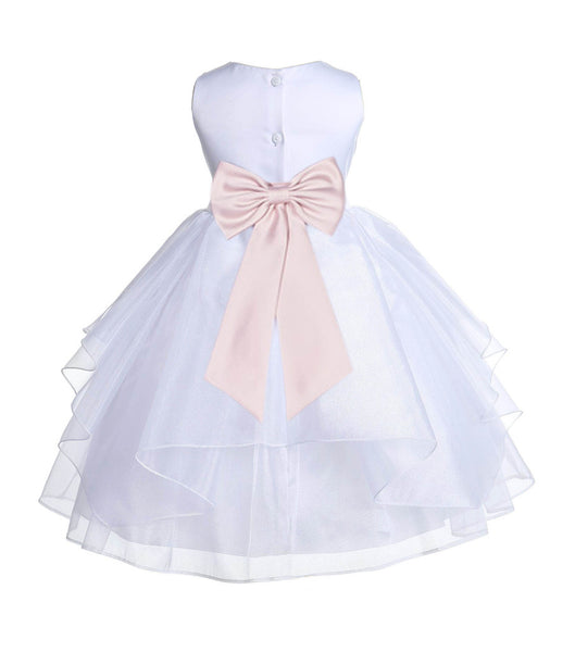 White Satin Shimmering Organza Flower Girl Dress Junior Formal Pageant Baptism Christening 4613T(4)