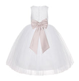 White Floral Lace Flower Girl Dress Special Occasions Wedding Christening Communion Baptism LG7(4)