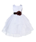 White Satin Shimmering Organza Flower Girl Dress Junior Formal Pageant Baptism Christening 4613T(1)