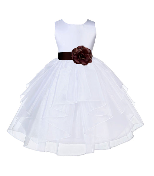 White Satin Shimmering Organza Flower Girl Dress Junior Formal Pageant Baptism Christening 4613T(1)