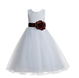 White Floral Lace Heart Cutout Flower Girl Dress Communion Baptism Junior Bridesmaid Dress 172T(3)