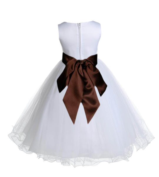 White Formal Wedding Pageant Special Occasions Rattail Edge Tulle Flower Girl Dress 829S(2)