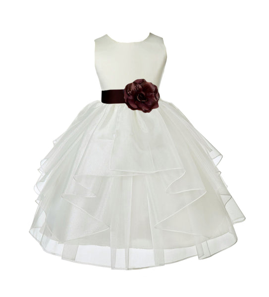 Ivory Satin Shimmering Organza Flower Girl Dress Junior Formal Pageant Baptism Christening 4613T(5)