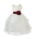 Ivory Satin Shimmering Organza Flower Girl Dress Junior Formal Pageant Baptism Christening 4613T(4)