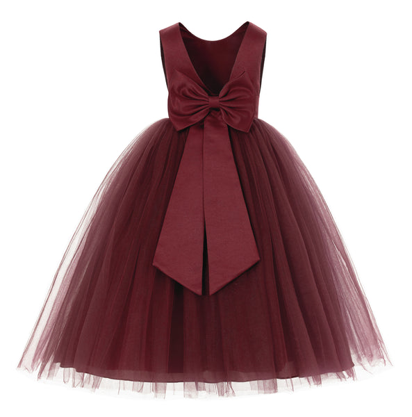 V-Back Satin Flower Girl Dress Elegant Pretty Princess Gown Ceremonial Dresses for Toddlers 219T(2)