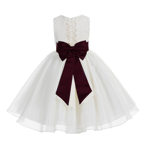 Ivory Lace Organza Flower Girl Dress Elegant Formal Junior Beauty Pageant Communion Baptism 186T(2)