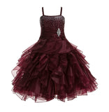Elegant Rhinestone Organza Pleated Ruffled Beauty Pageant Special Occasion Flower Girl Dress 164S(1)