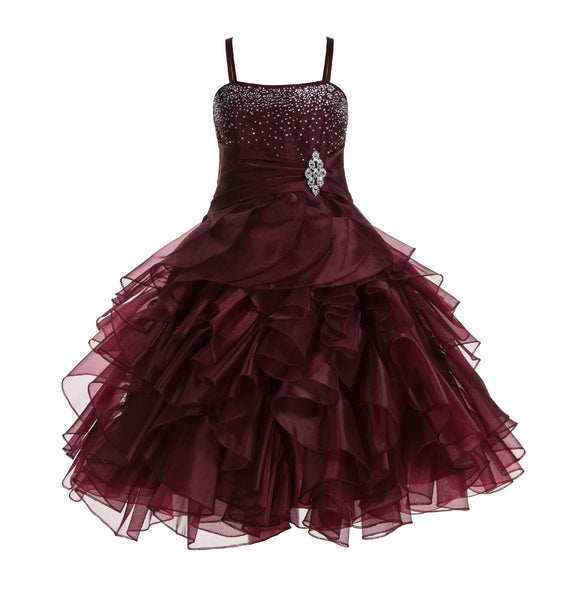 Elegant Rhinestone Organza Pleated Ruffled Beauty Pageant Special Occasion Flower Girl Dress 164S(1)
