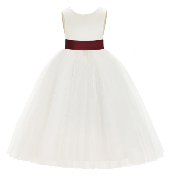 Ivory V-Back Satin Flower Girl Dresses with Colored Sash Special Events Formal Evening Gown 219T(5)