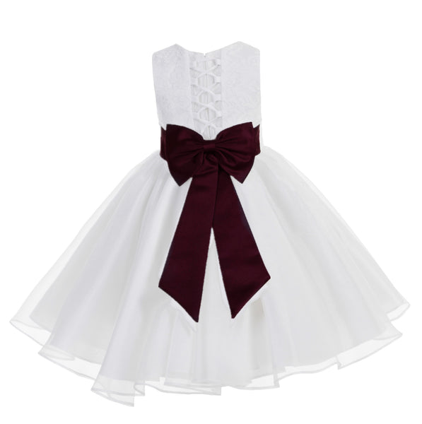 White Lace Organza Flower Girl Dress Elegant Formal Junior Beauty Pageant Communion Baptism 186T(2)