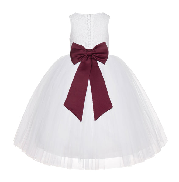 White Floral Lace Flower Girl Dress Special Occasions Wedding Christening Communion Baptism LG7(2)