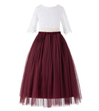 Eyelash Lace Flower Girl Dress A-Line Tulle Wedding Pageant Special Occasions Dance Recital Gown LG5