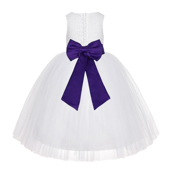 White Floral Lace Flower Girl Dress Special Occasions Wedding Christening Communion Baptism LG7(3)