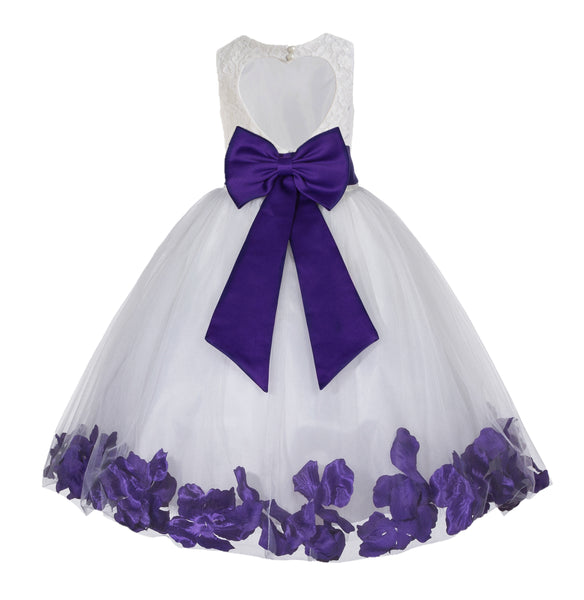 White Floral Lace Heart Cutout Rose Petals Flower Girl Dress Junior Bridesmaid Special Event 185T(5)