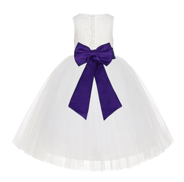 Ivory Floral Lace Flower Girl Dress Special Events Christening Pageant Gown Communion Recital LG7(3)