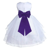 White Satin Shimmering Organza Flower Girl Dress Junior Formal Pageant Baptism Christening 4613T(5)