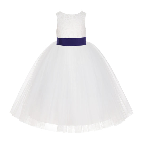 Ivory Floral Lace Flower Girl Dress Special Events Christening Pageant Gown Communion Recital LG7(3)