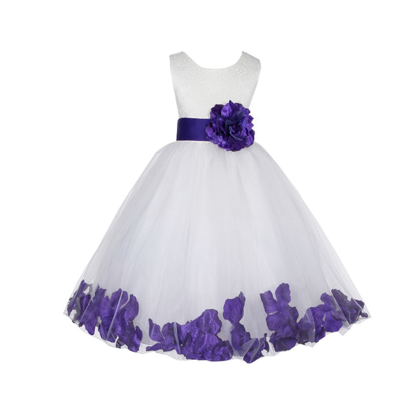 Ivory Lace Top Tulle Floral Petals Flower Girl Dress Birthday Girl Junior Pageant Bridesmaid 165S(2)