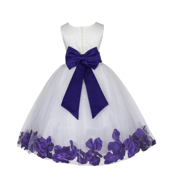 Ivory Tulle Floral Lace Top Rose Petals Flower Girl Dress Wedding Pageant Special Occasions 165T(1)