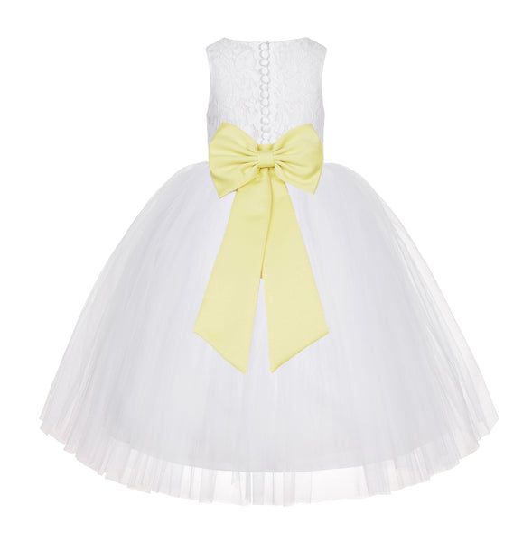 White Floral Lace Flower Girl Dress Special Occasions Wedding Christening Communion Baptism LG7(2)