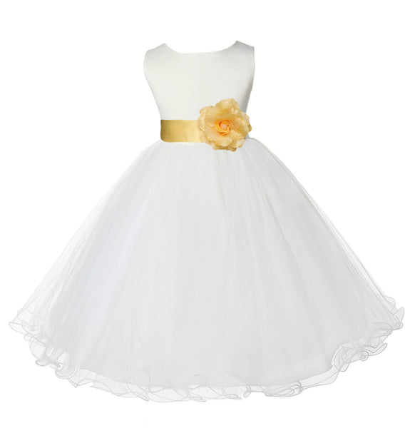 Ivory Formal Wedding Pageant Special Occasions Rattail Edge Tulle Flower Girl Dress 829T(3)