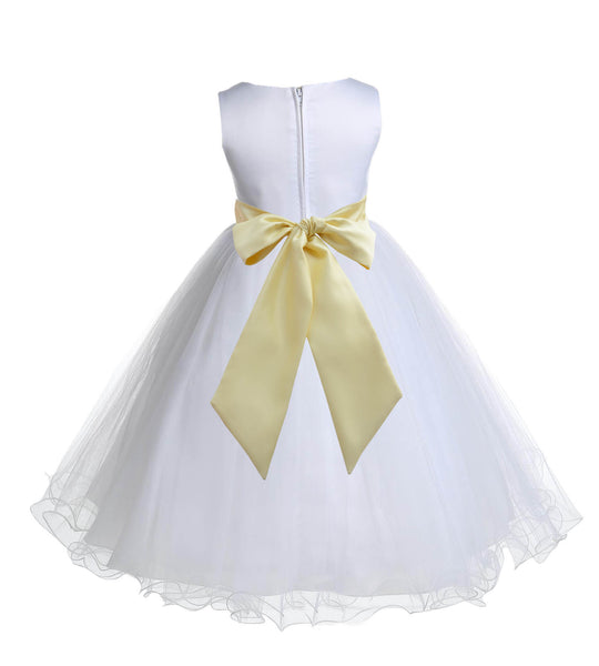 White Formal Wedding Pageant Special Occasions Rattail Edge Tulle Flower Girl Dress 829S(3)