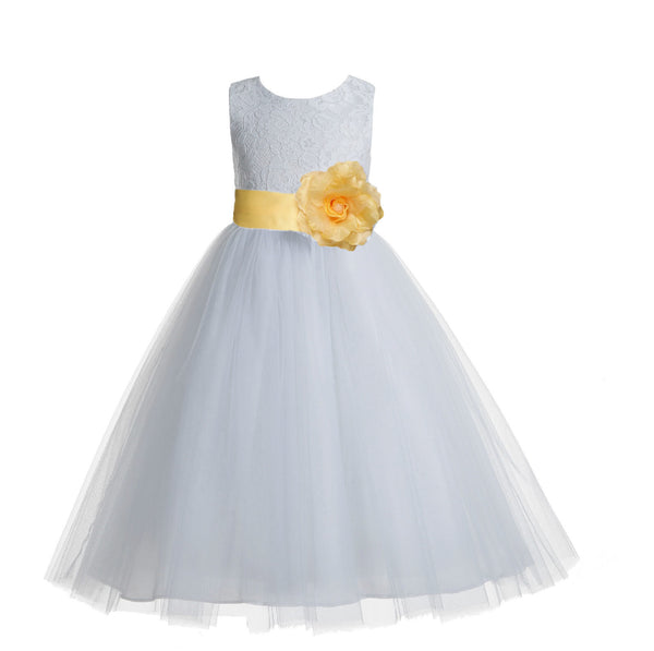 White Floral Lace Heart Cutout Flower Girl Dress Communion Baptism Junior Bridesmaid Dress 172T(1)