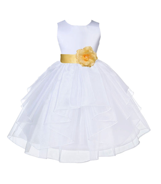 White Satin Shimmering Organza Flower Girl Dress Junior Formal Pageant Baptism Christening 4613T(2)