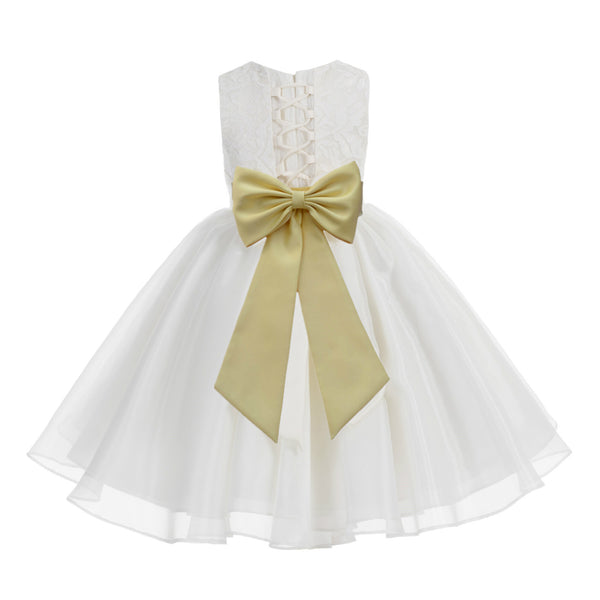 Ivory Lace Organza Flower Girl Dress Elegant Formal Junior Beauty Pageant Communion Baptism 186T(1)