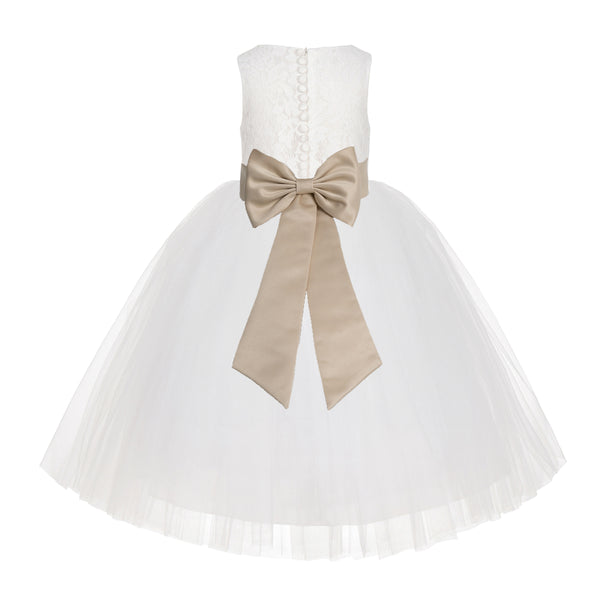 Ivory Floral Lace Flower Girl Dress Special Events Christening Pageant Gown Communion Recital LG7(2)