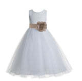 White Floral Lace Heart Cutout Flower Girl Dress Communion Baptism Junior Bridesmaid Dress 172T(1)