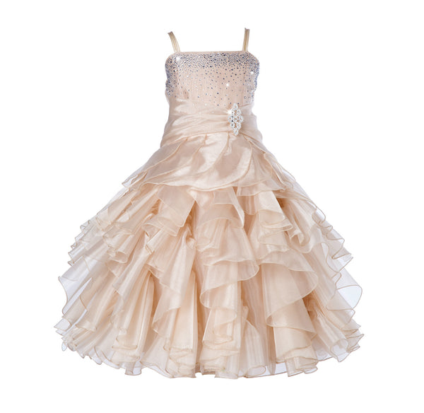 Elegant Rhinestone Organza Pleated Ruffled Beauty Pageant Special Occasion Flower Girl Dress 164S(1)