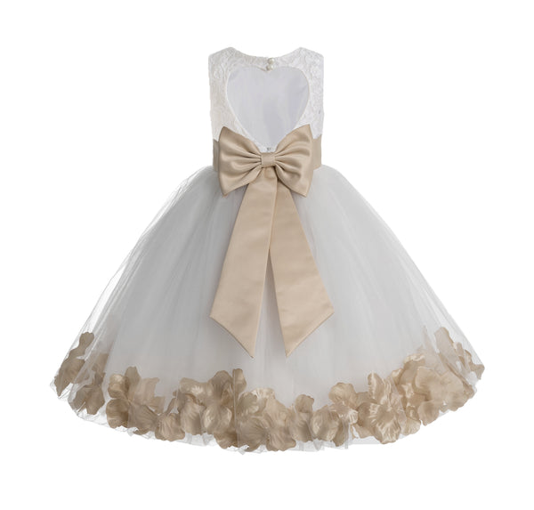 White Floral Lace Heart Cutout Rose Petals Flower Girl Dress Junior Bridesmaid Special Event 185T(1)