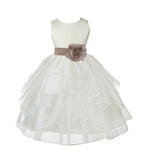 Ivory Satin Shimmering Organza Flower Girl Dress Junior Formal Pageant Baptism Christening 4613T(4)