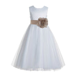 Ivory V-Back Lace Edge Flower Girl Dress Junior Pageant Special Occasion Formal Evening Gown 183T(3)