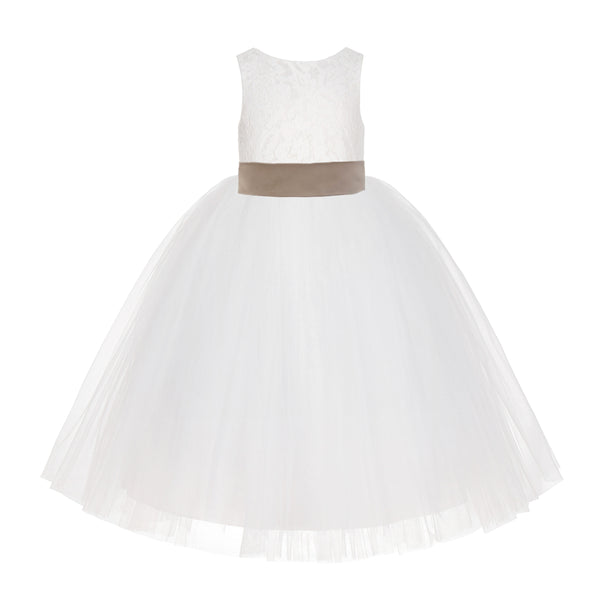 Ivory Floral Lace Flower Girl Dress Special Events Christening Pageant Gown Communion Recital LG7(2)