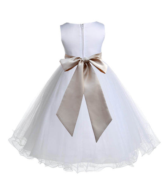 White Formal Wedding Pageant Special Occasions Rattail Edge Tulle Flower Girl Dress 829S(2)