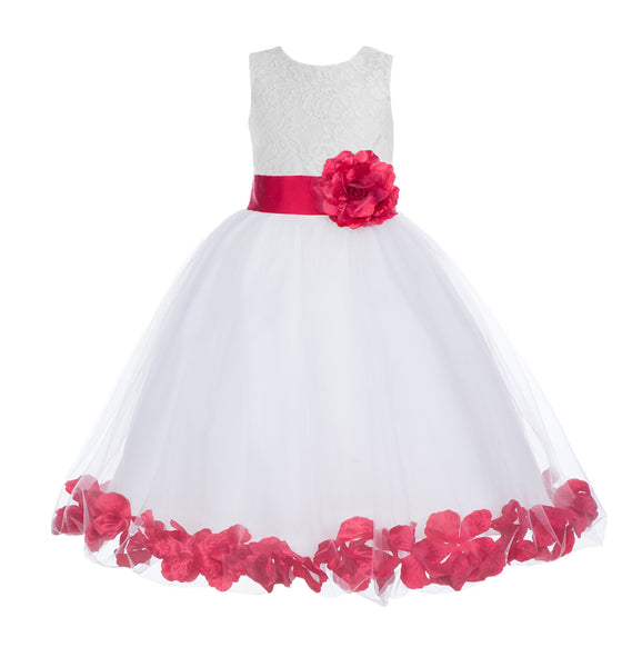 White Floral Lace Heart Cutout Rose Petals Flower Girl Dress Junior Bridesmaid Special Event 185T(5)