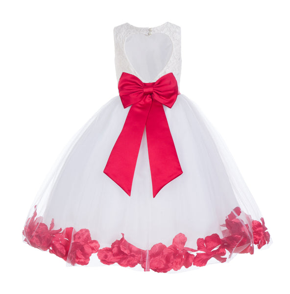 Ivory Floral Lace Heart Cutout Rose Petals Flower Girl Dress Junior Bridesmaid Special Event 185T(5)