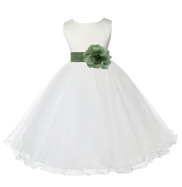 Ivory Formal Wedding Pageant Special Occasions Rattail Edge Tulle Flower Girl Dress 829S(1)