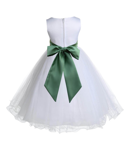 White Formal Wedding Pageant Special Occasions Rattail Edge Tulle Flower Girl Dress 829S(1)