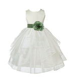 Ivory Satin Shimmering Organza Flower Girl Dress Junior Formal Pageant Baptism Christening 4613T(4)